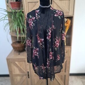 JM Fleurette Women's Lg Black Lace Jacket Open Front Floral Print Whimsigoth